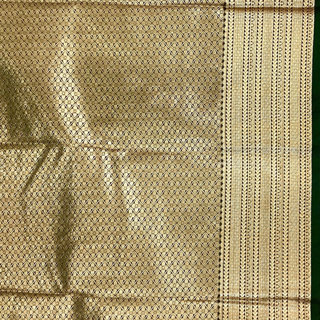 Taupe Brown Silk Saree Silver Brocade Pallu Teal Contrast Border