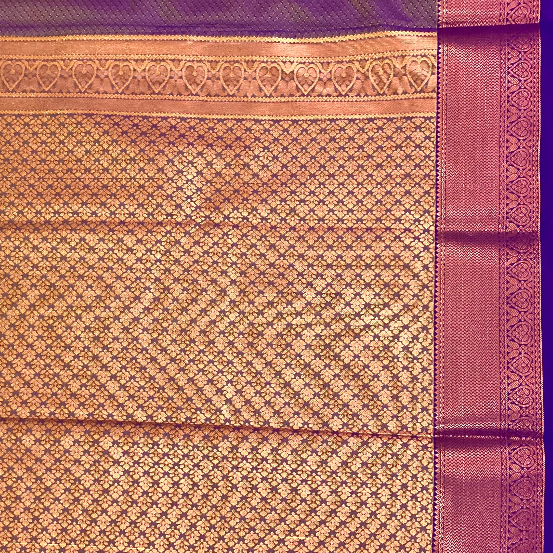 Burnt Orange Saree Violet Pallu Copper Gold Jaal