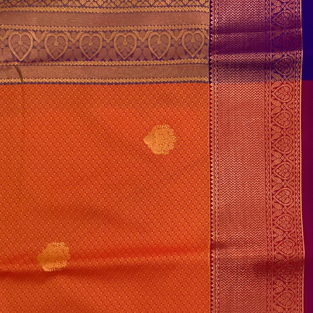 Burnt Orange Saree Violet Pallu Copper Gold Jaal