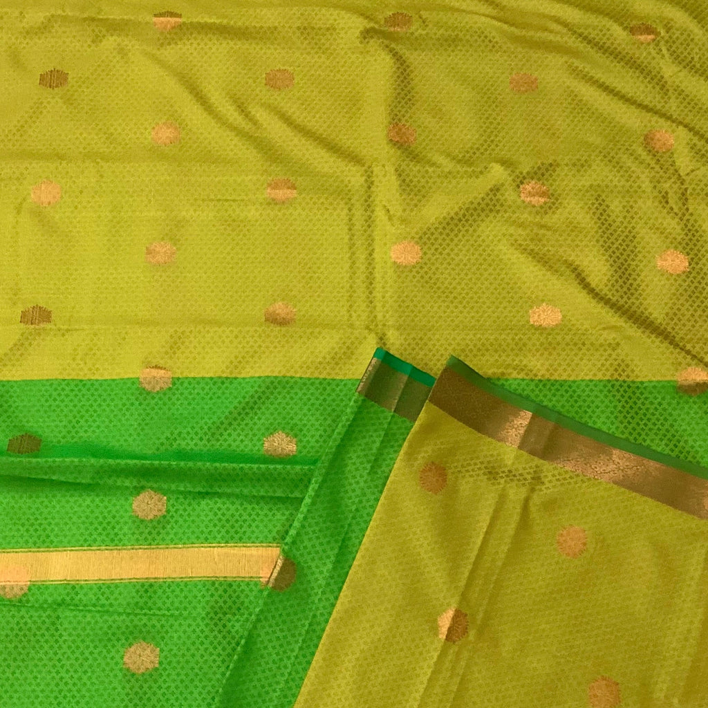 Emerald Green Traditional Saree with Gold Buti and Zari Border