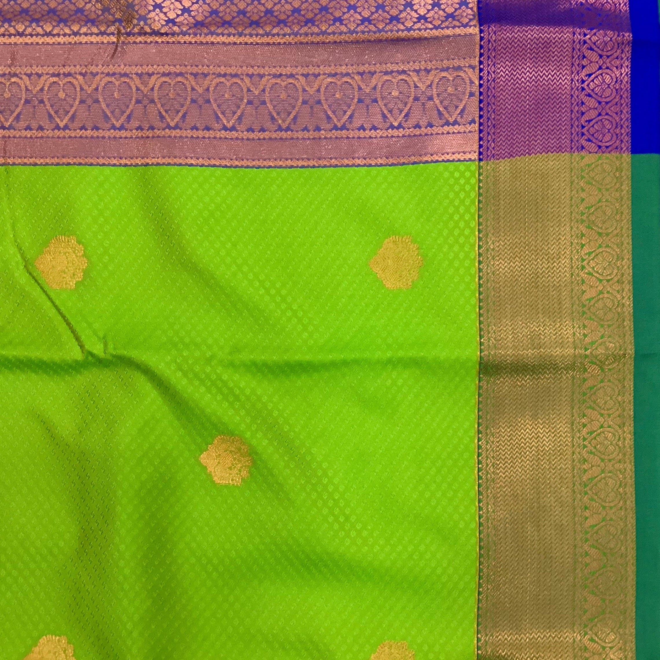 Green Gold Buta Silk Saree with Purple Zari Pallu Traditional
