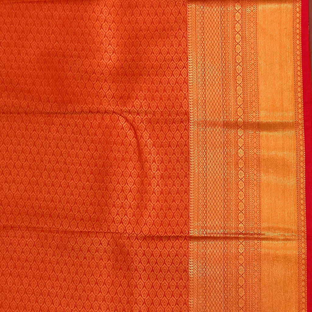 Teal Silk Saree Coral Pallu Gold Border Floral Buti Wedding