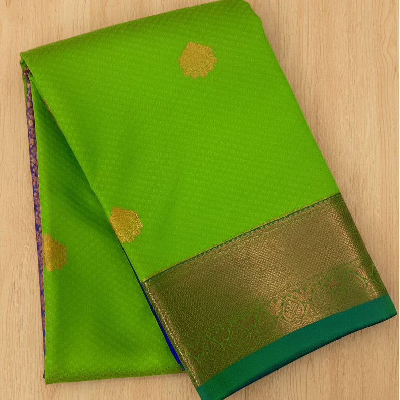Green Gold Buta Silk Saree with Purple Zari Pallu Traditional