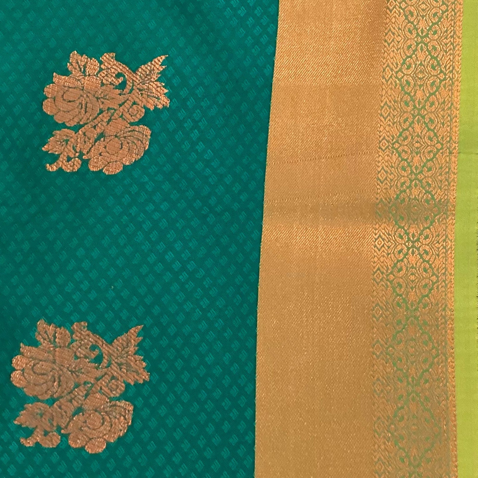 Teal Maroon Silk Saree Gold Zari Floral Buta Broad Border