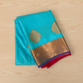 Turquoise Silk Saree with Magenta Pallu Antique Gold Zari Border