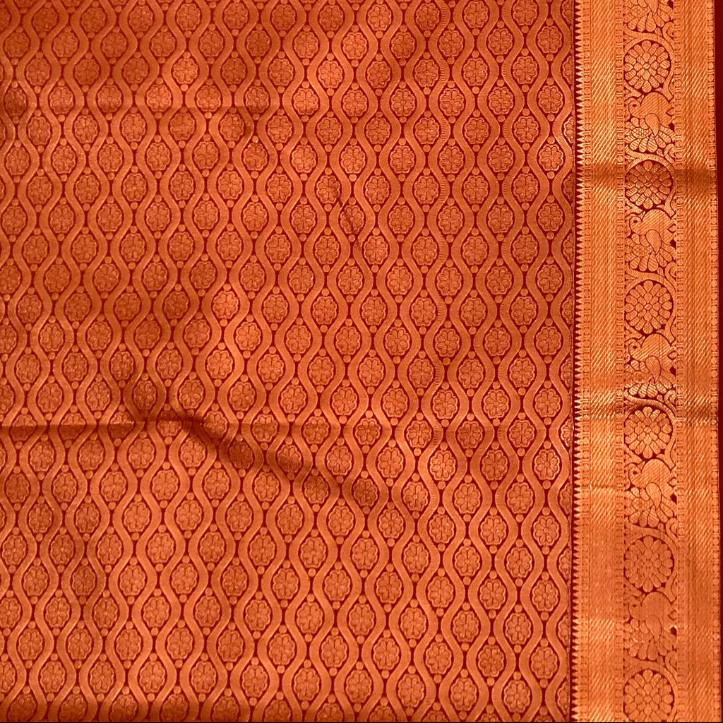Cobalt Blue Silk Saree Copper Zari Pallu Elephant Border Traditional