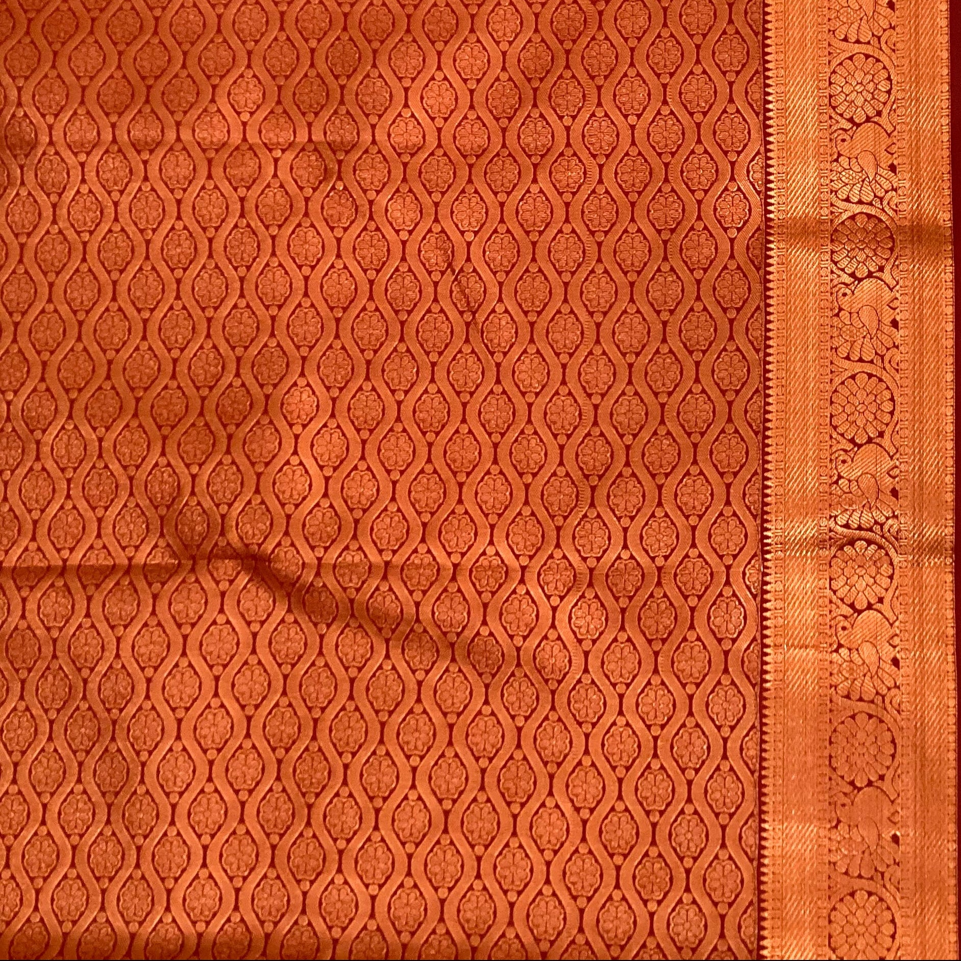 Cobalt Blue Silk Saree Copper Zari Pallu Elephant Border Traditional