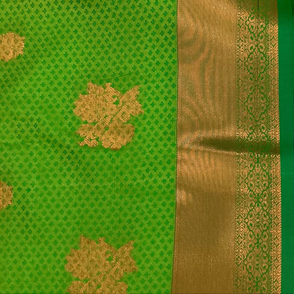 Emerald Green Traditional Saree with Gold Buti and Zari Border
