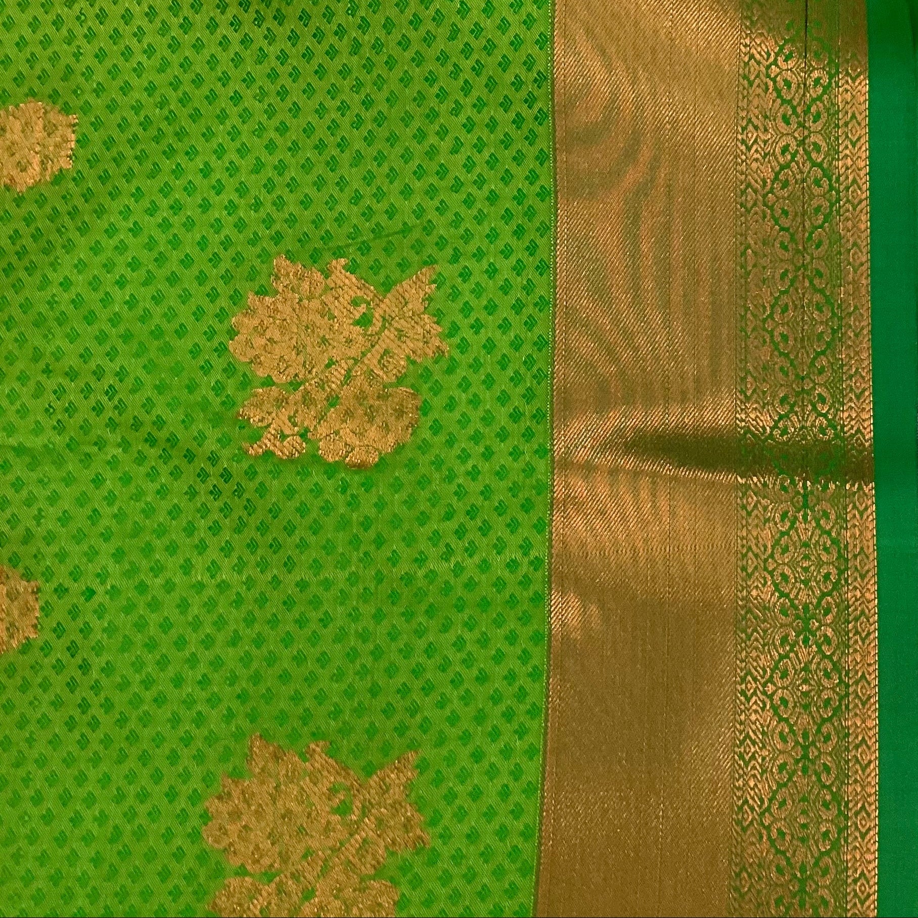 Emerald Green Traditional Saree with Gold Buti and Zari Border