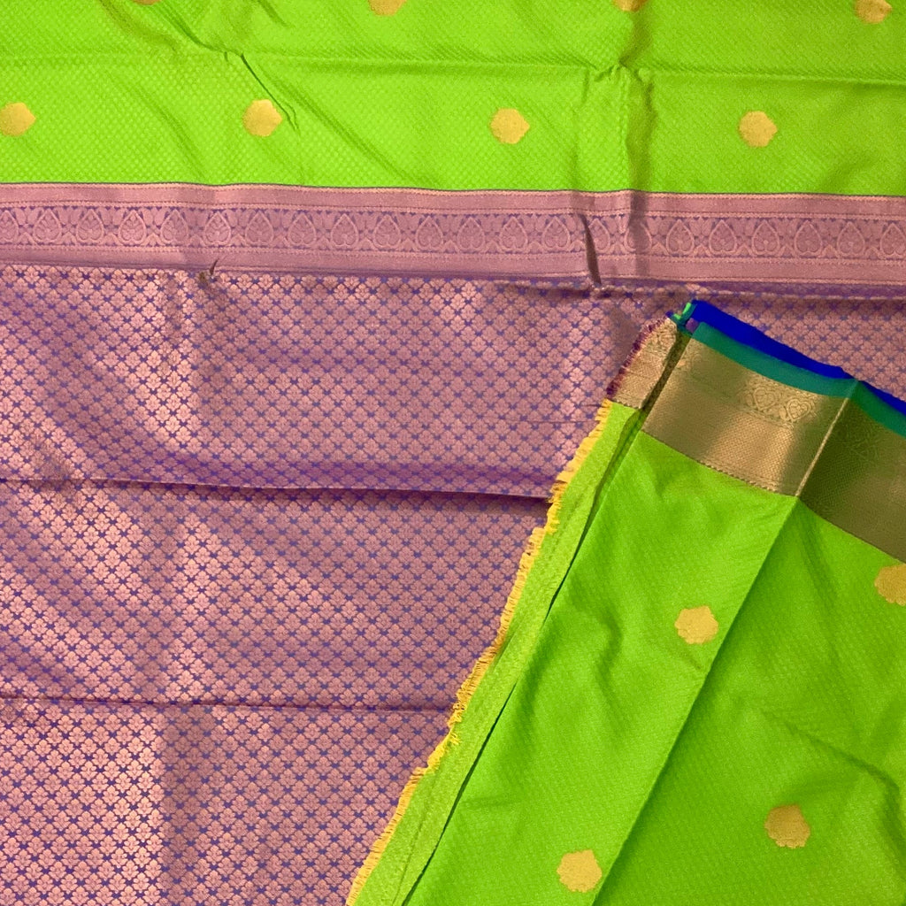 Green Gold Buta Silk Saree with Purple Zari Pallu Traditional