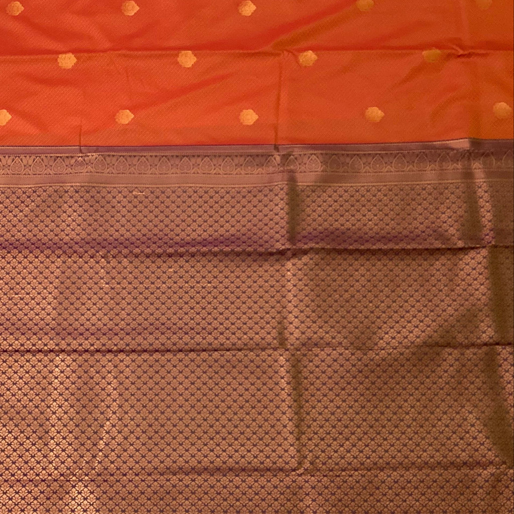 Burnt Orange Saree Violet Pallu Copper Gold Jaal