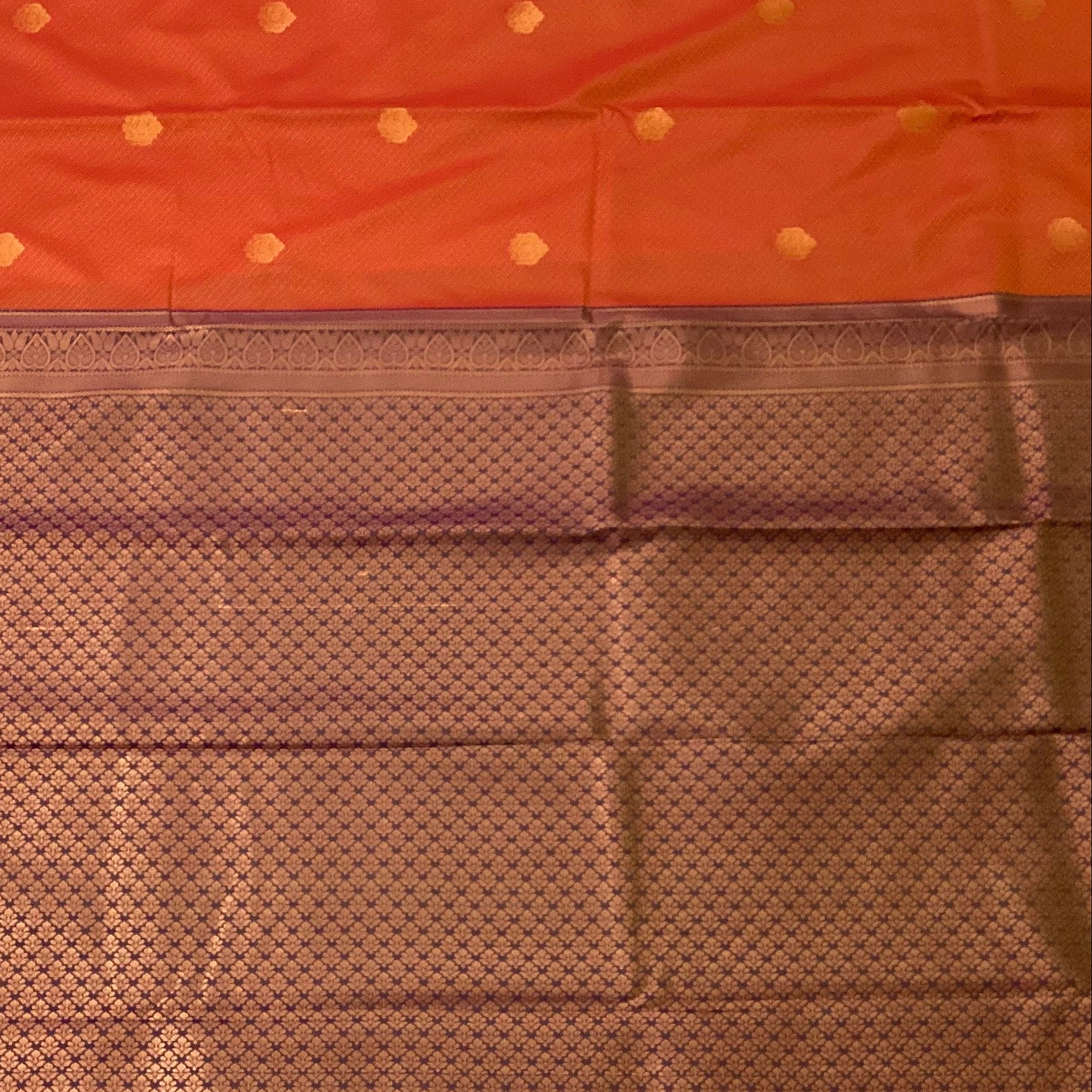 Burnt Orange Saree Violet Pallu Copper Gold Jaal