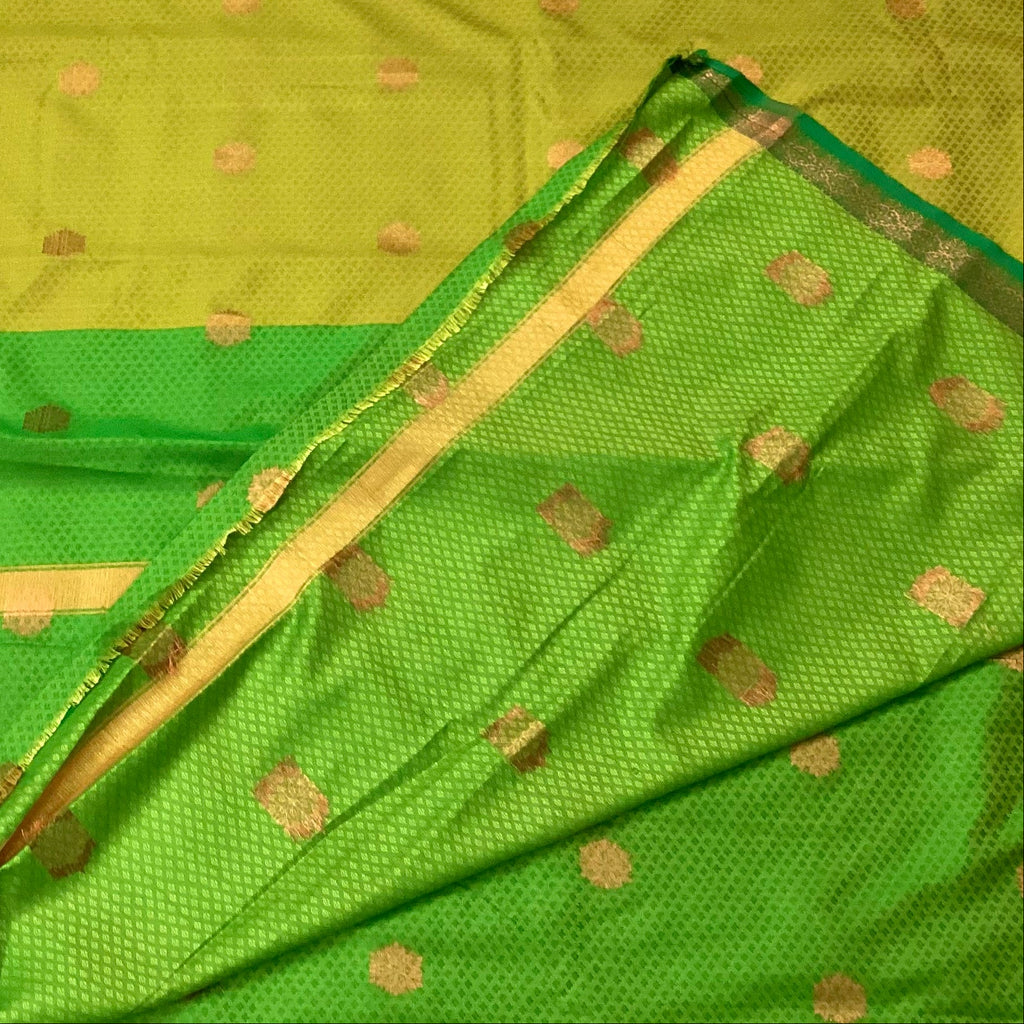 Emerald Green Traditional Saree with Gold Buti and Zari Border