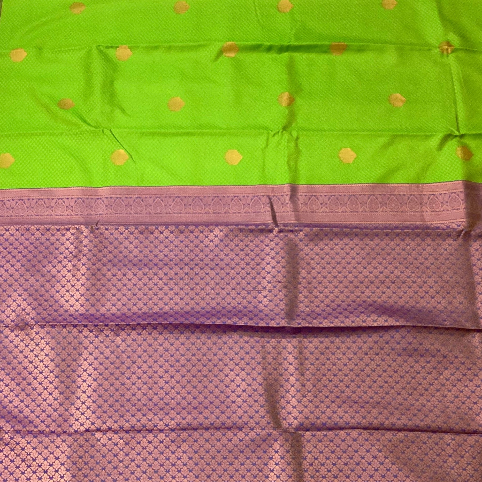 Green Gold Buta Silk Saree with Purple Zari Pallu Traditional