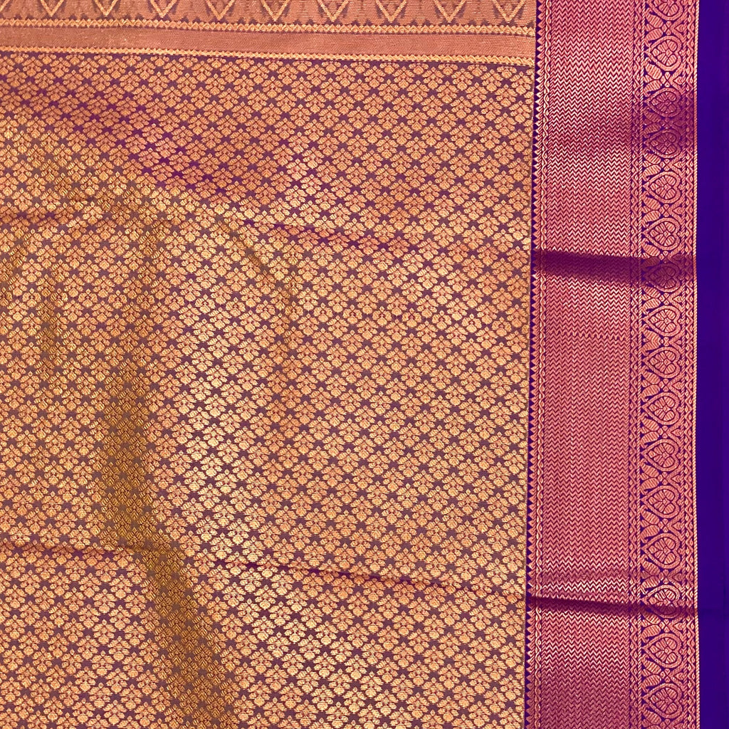 Rust Orange Silk Saree with Copper Buti and Purple Pallu