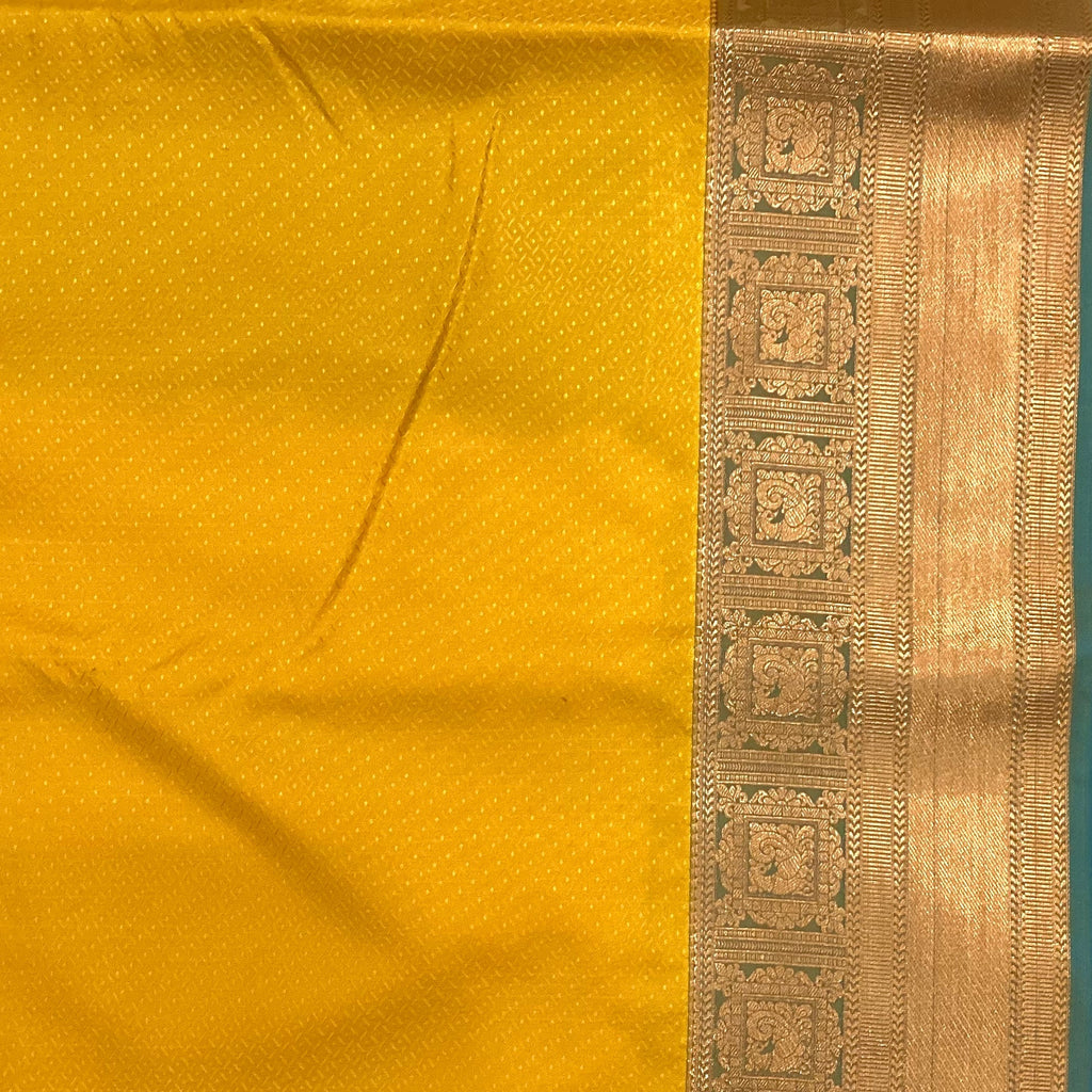 Mustard Silk Saree Copper Zari Border Royal Blue Pallu Traditional