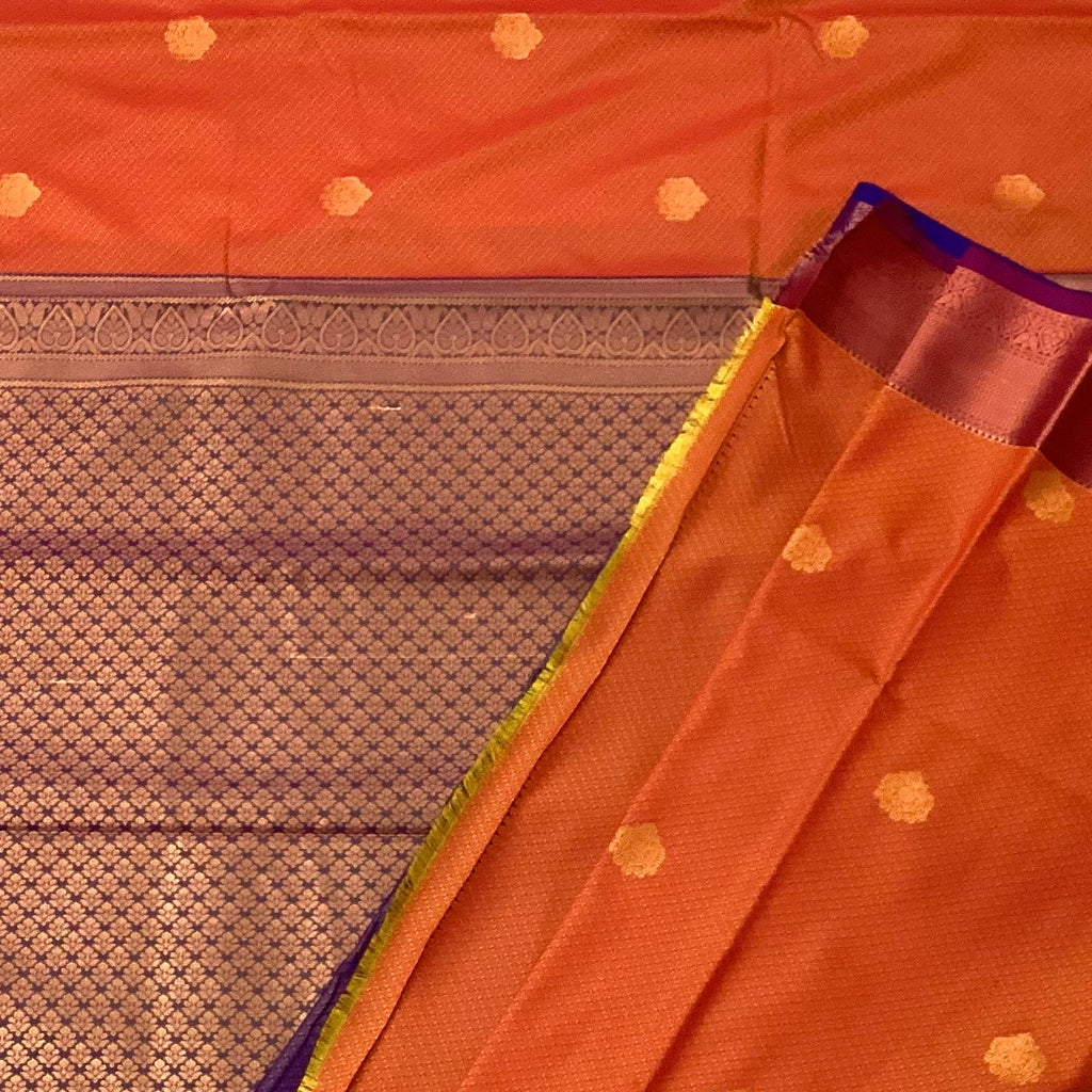 Burnt Orange Saree Violet Pallu Copper Gold Jaal