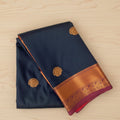 Navy Blue Silk Saree Copper Gold Woven Pallu Traditional Festive