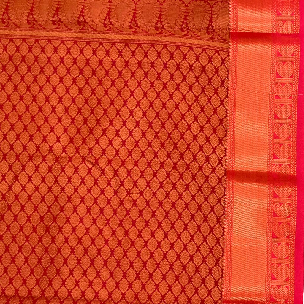Emerald Green Silk Saree with Magenta Pallu and Gold Zari