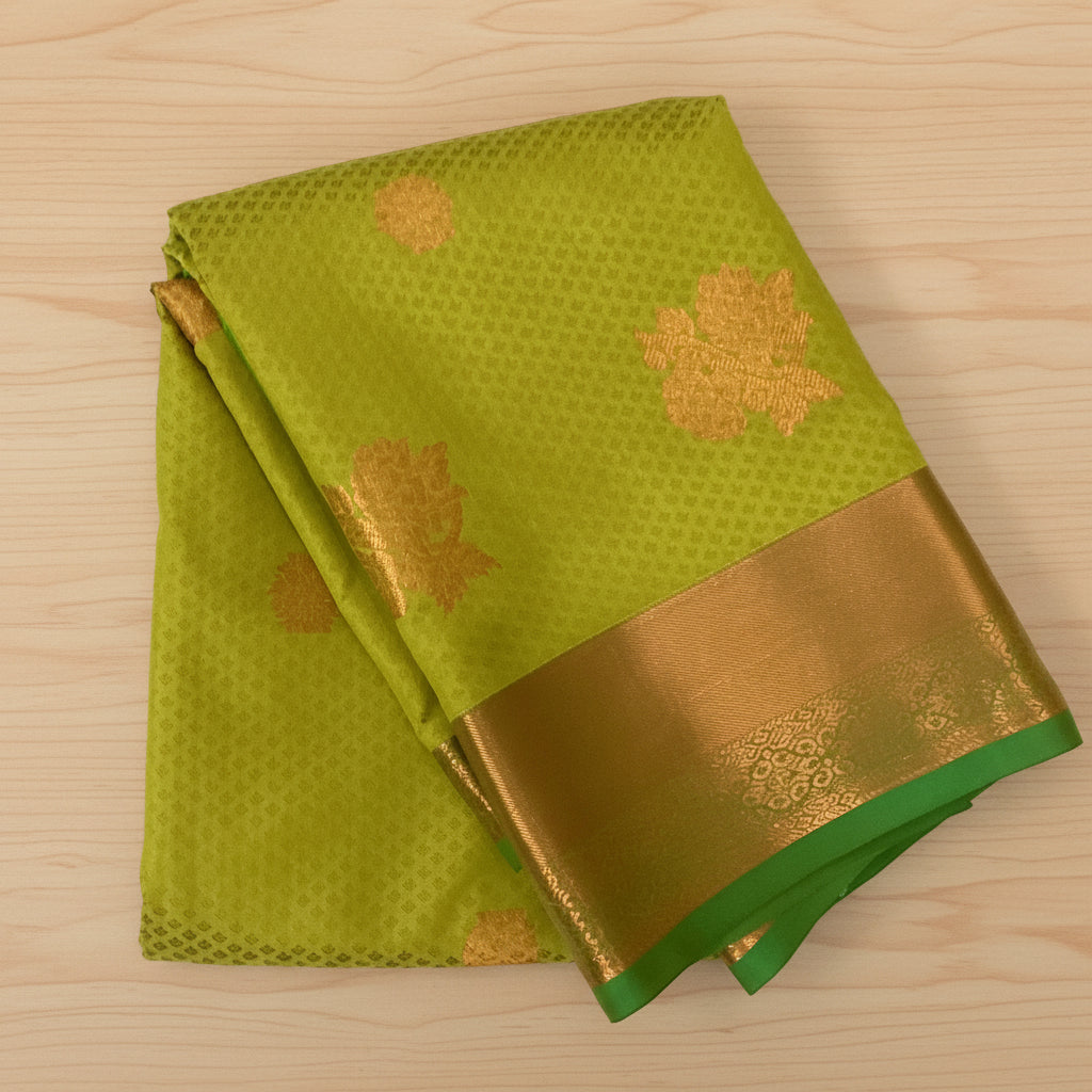 Emerald Green Traditional Saree with Gold Buti and Zari Border