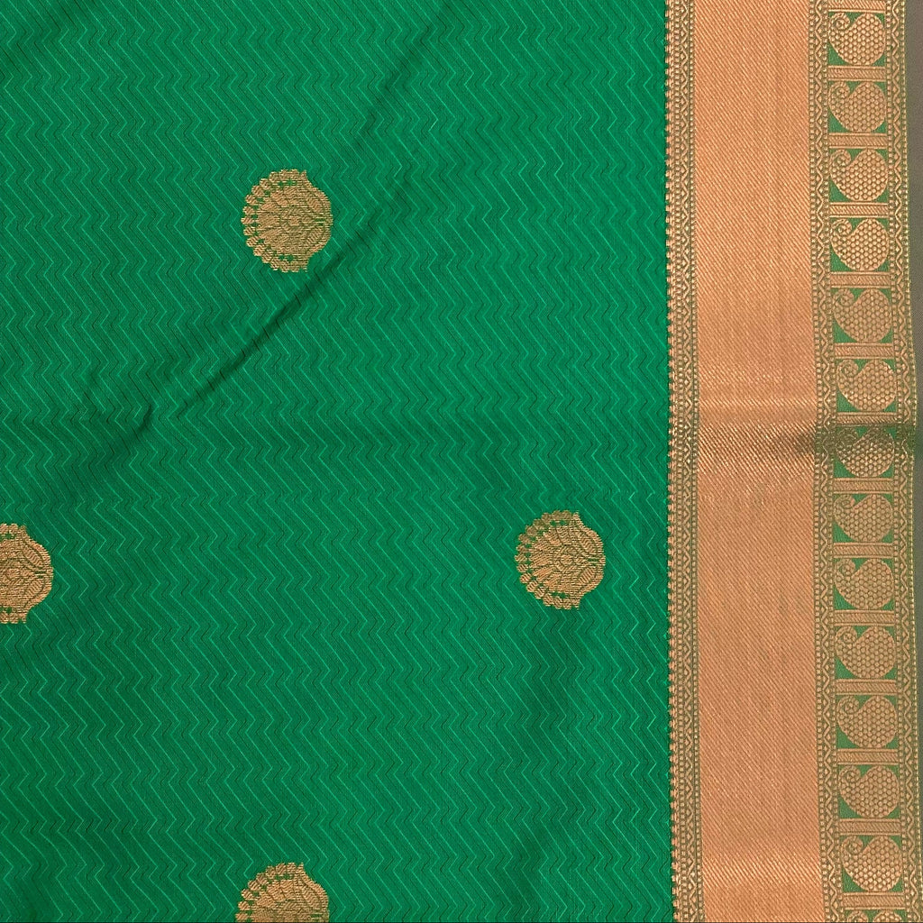Emerald Green Silk Saree Copper Zari Maroon Pallu Traditional Festive