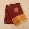 Teal Maroon Silk Saree Gold Zari Floral Buta Broad Border