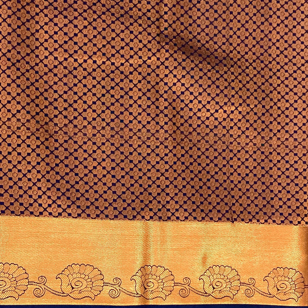 Burnt Orange Silk Saree Cobalt Blue Pallu Copper Zari Border