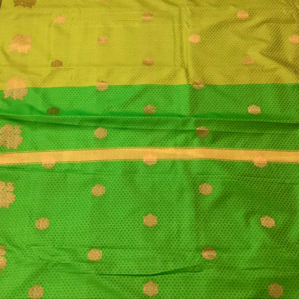 Emerald Green Traditional Saree with Gold Buti and Zari Border