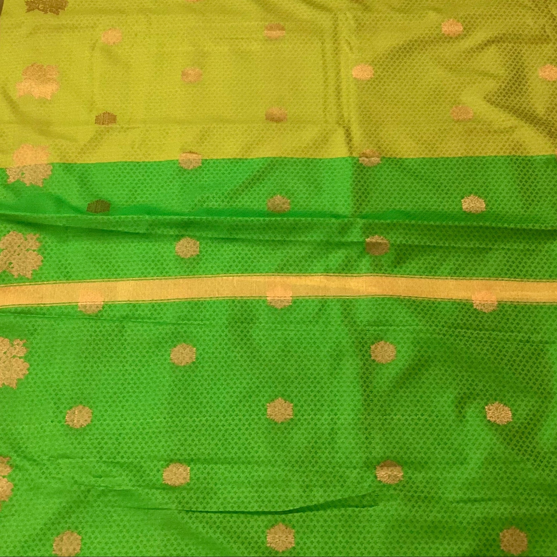 Emerald Green Traditional Saree with Gold Buti and Zari Border