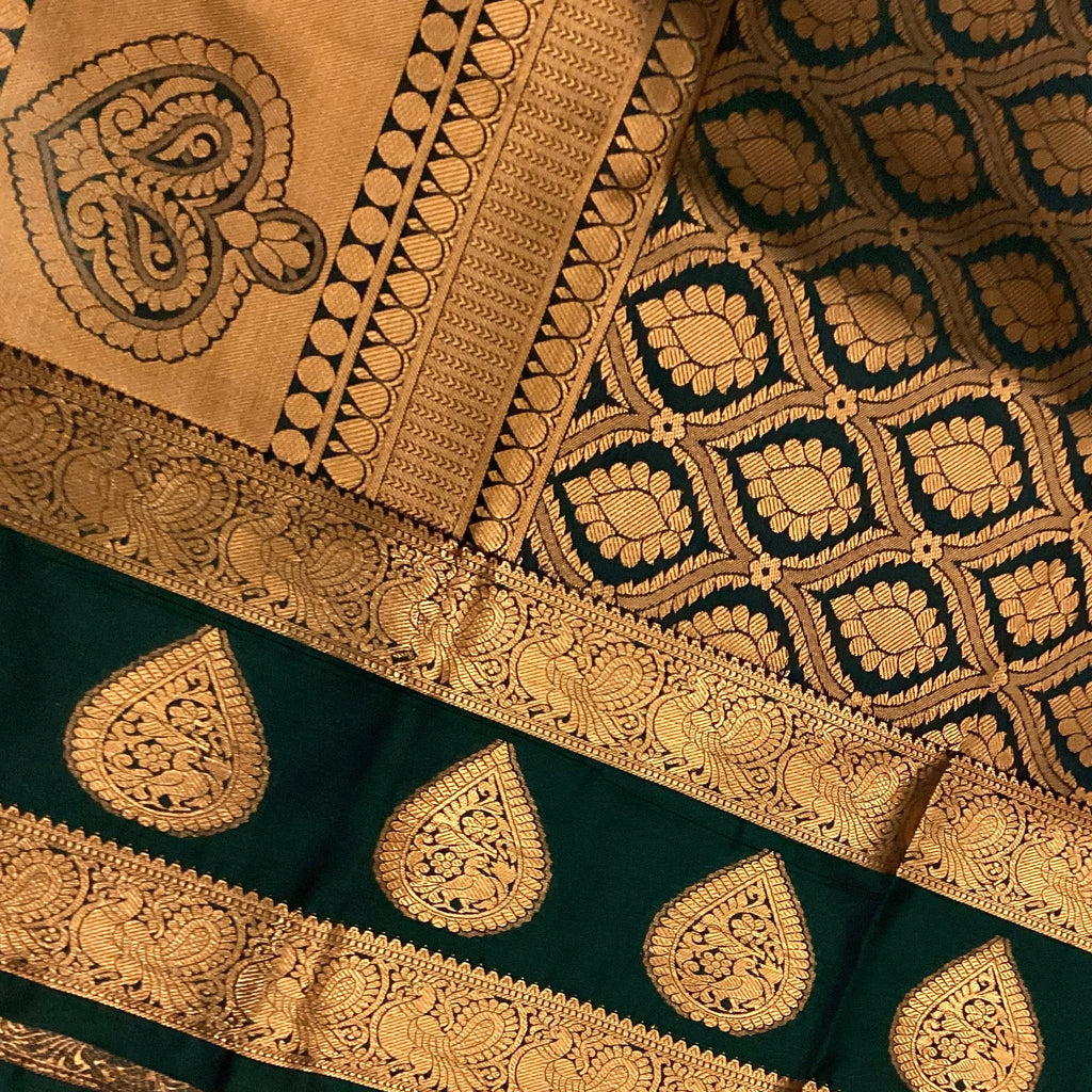 Slate Blue Saree Deep Emerald Pallu Antique Gold Zari