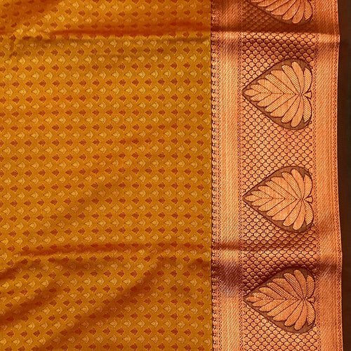 Copper Brown Saree With Copper Leaf Border And Teal Pallu