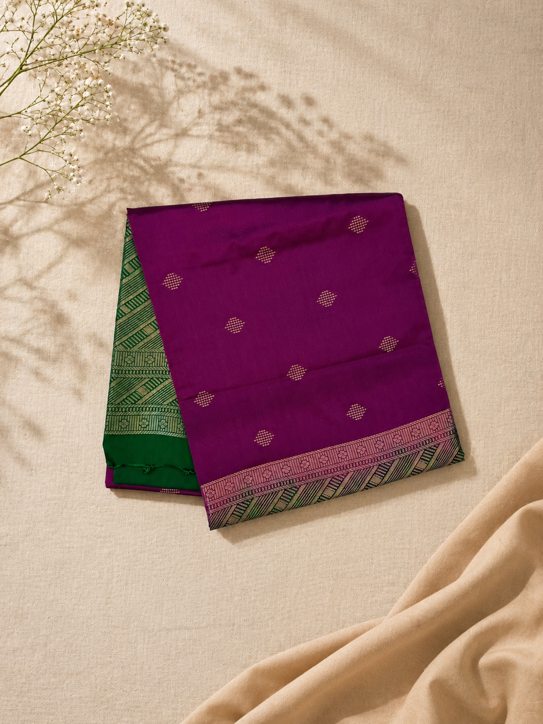 Magenta Purple with Emerald Green Soft Silk Elegance