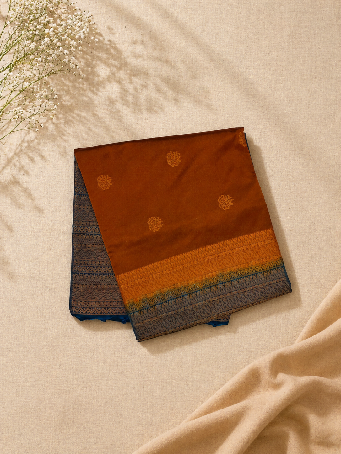 Rust Orange with Royal Blue Soft Silk Elegance