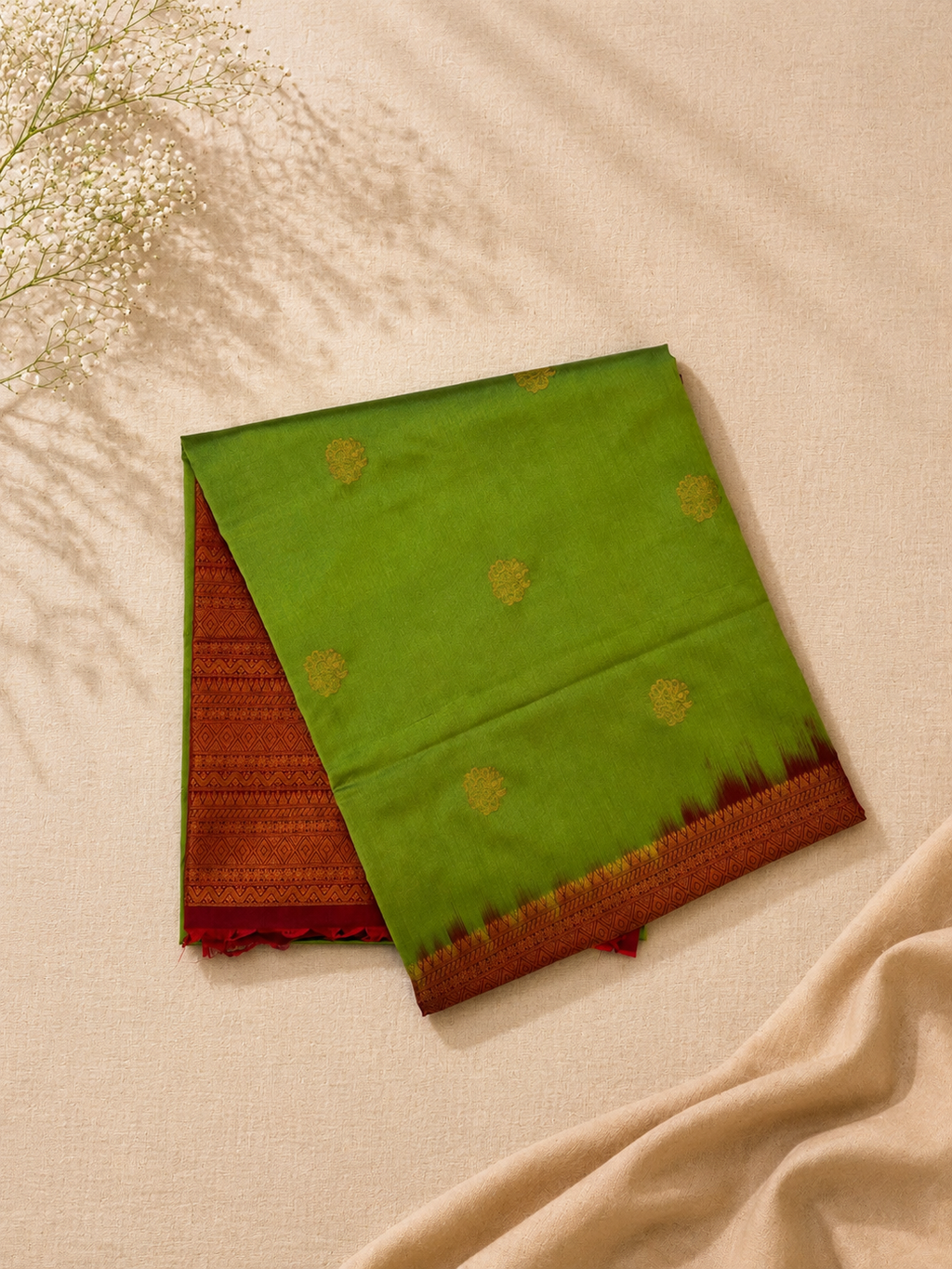 Parrot Green with Maroon Soft Silk Elegance