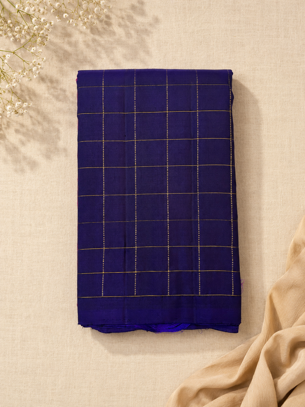 Deep Violet Silk Saree with Antique Gold Grid Zari Work