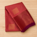 Coral Red Saree Copper Zari Squares Royal Purple Pallu Bridal