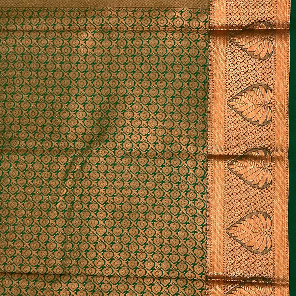 Copper Brown Saree With Copper Leaf Border And Teal Pallu