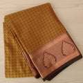 Copper Brown Saree With Copper Leaf Border And Teal Pallu