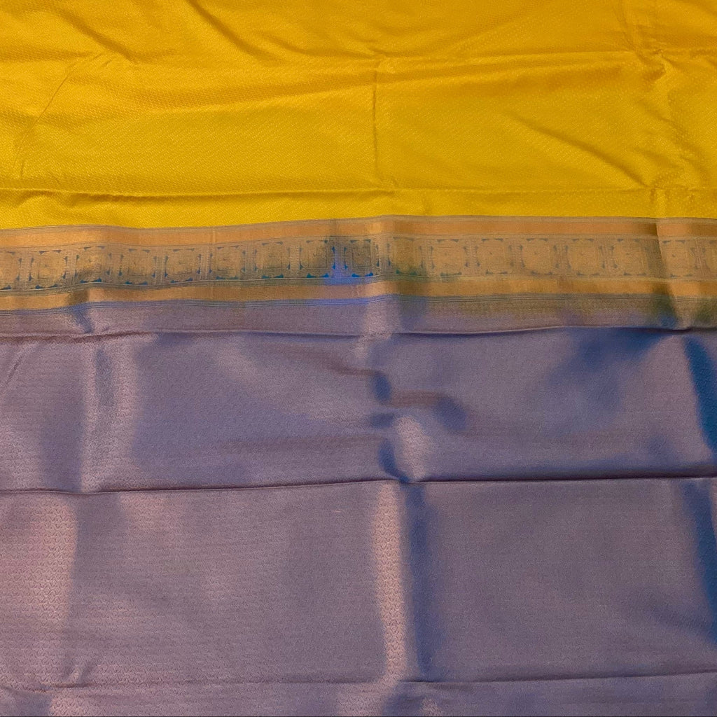 Mustard Silk Saree Copper Zari Border Royal Blue Pallu Traditional