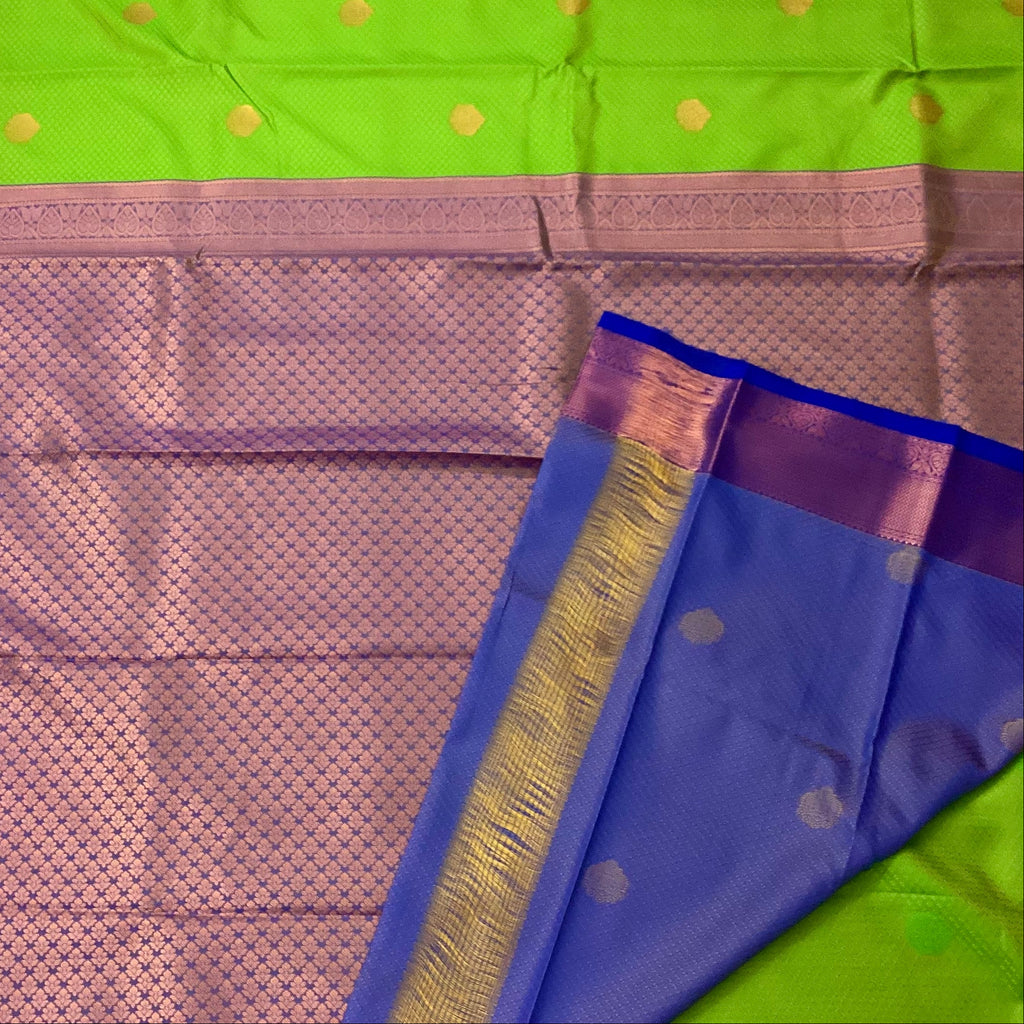 Green Gold Buta Silk Saree with Purple Zari Pallu Traditional
