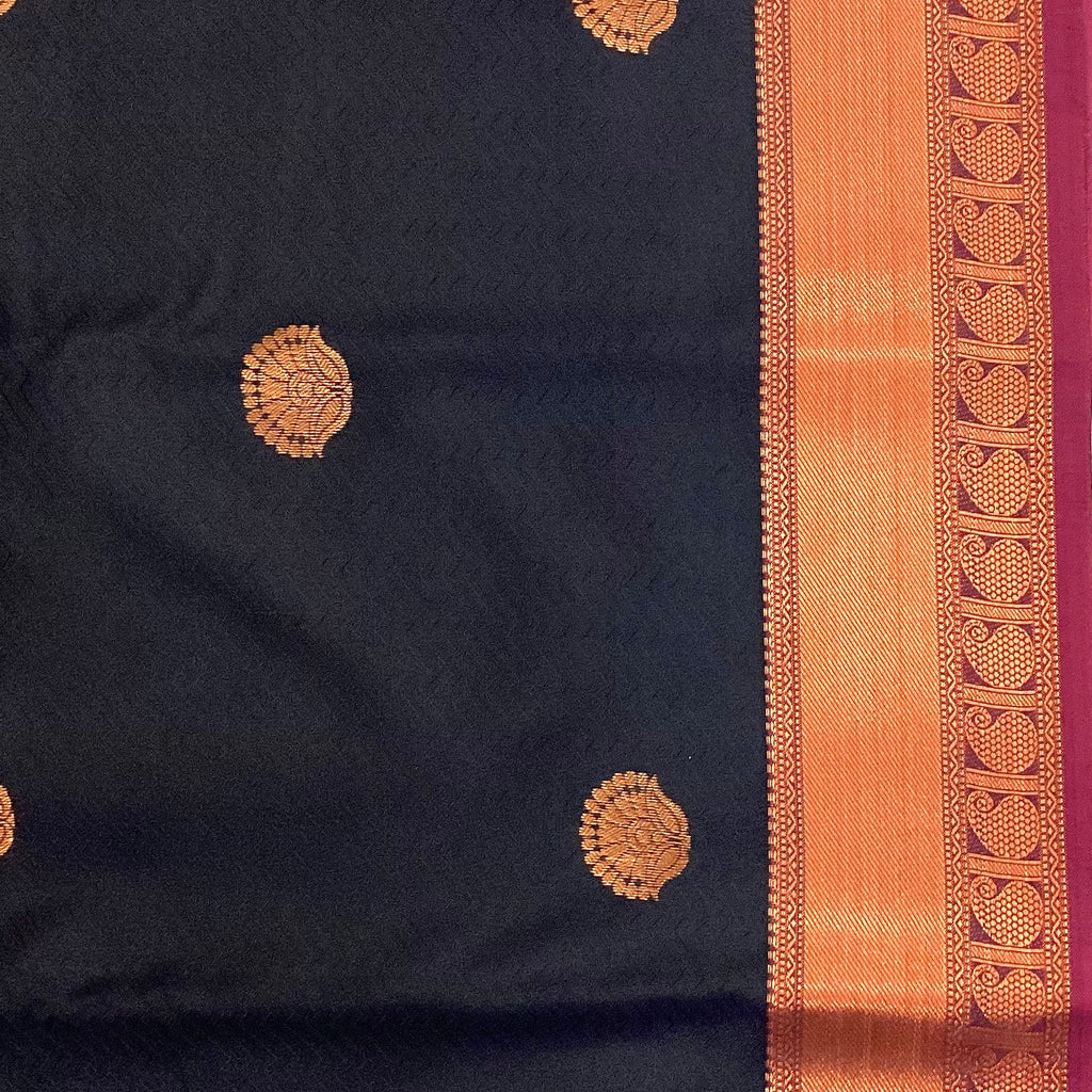 Navy Blue Silk Saree Copper Gold Woven Pallu Traditional Festive