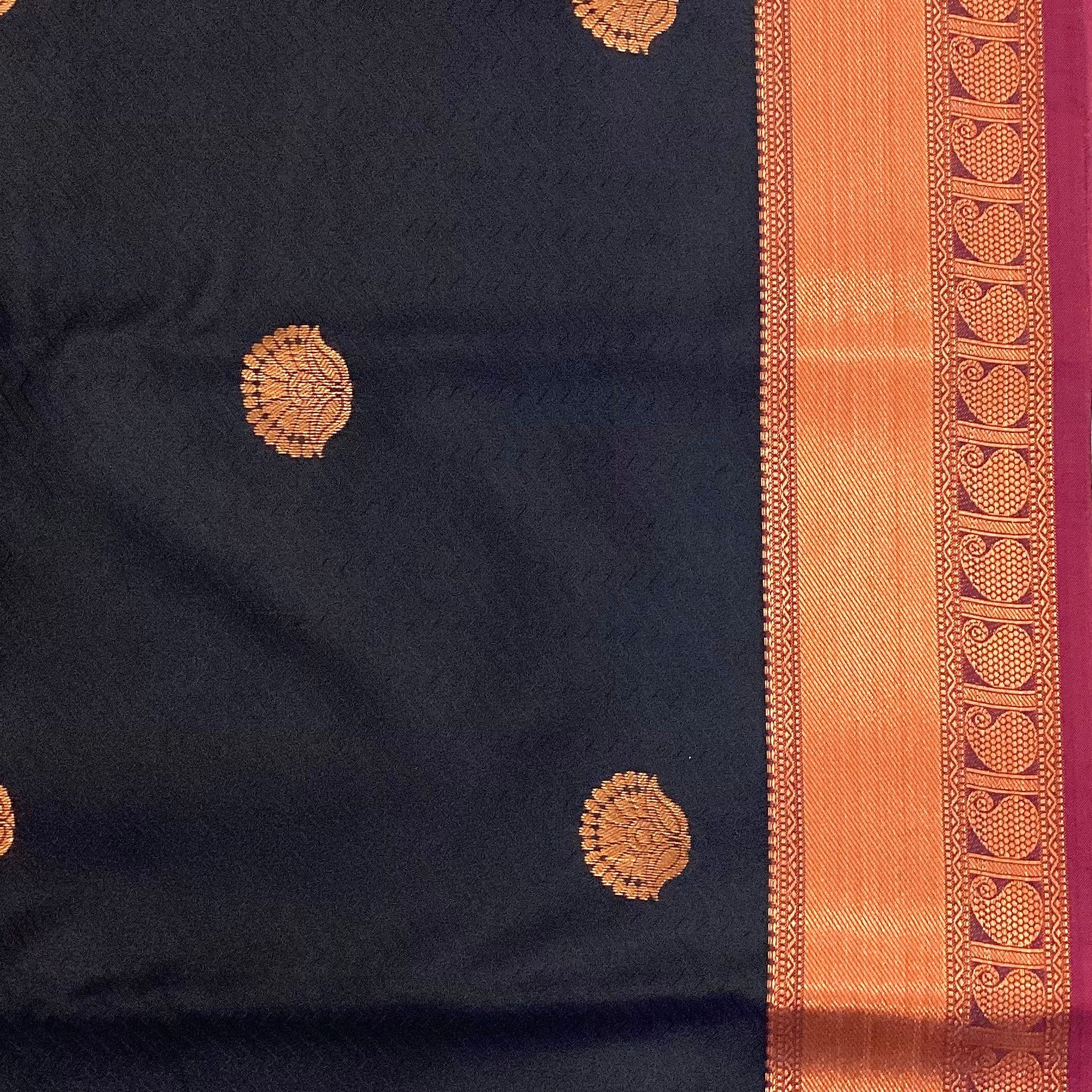 Navy Blue Silk Saree Copper Gold Woven Pallu Traditional Festive