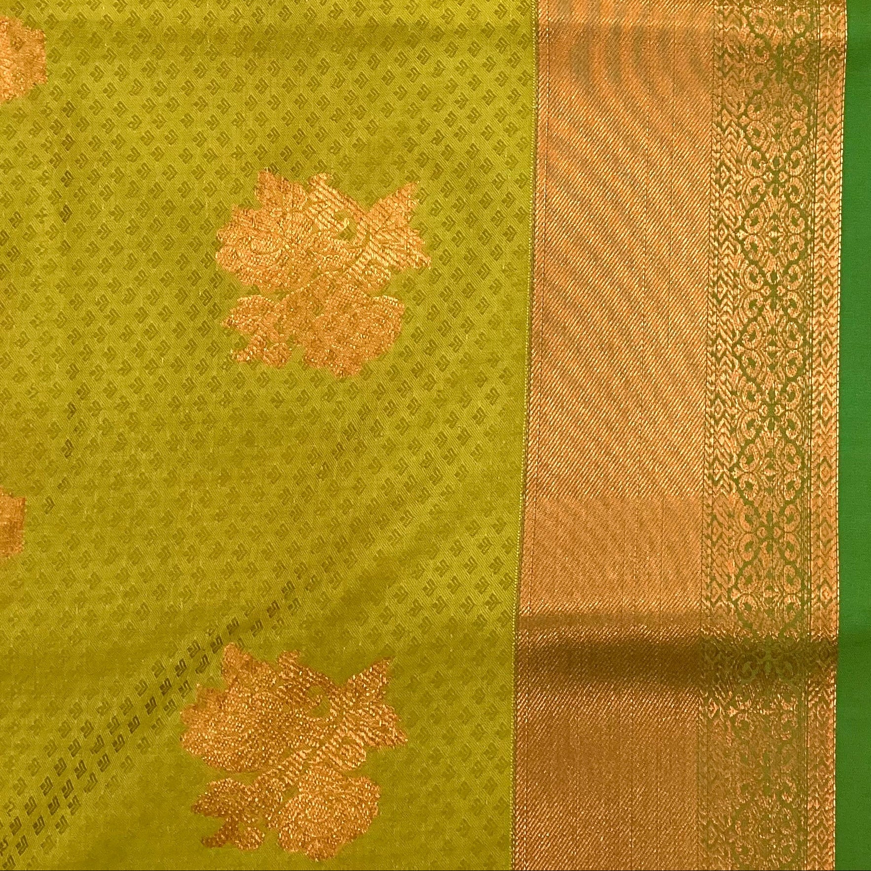 Emerald Green Traditional Saree with Gold Buti and Zari Border