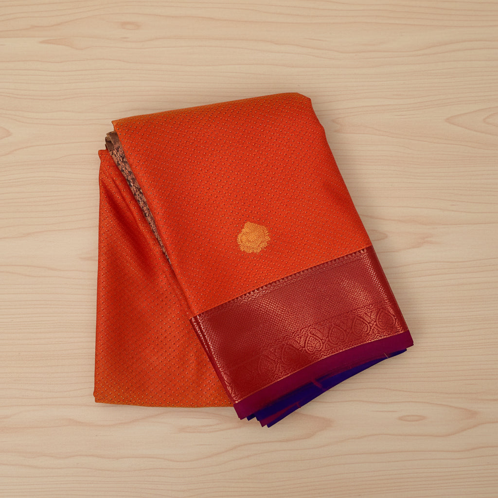 Burnt Orange Saree Violet Pallu Copper Gold Jaal