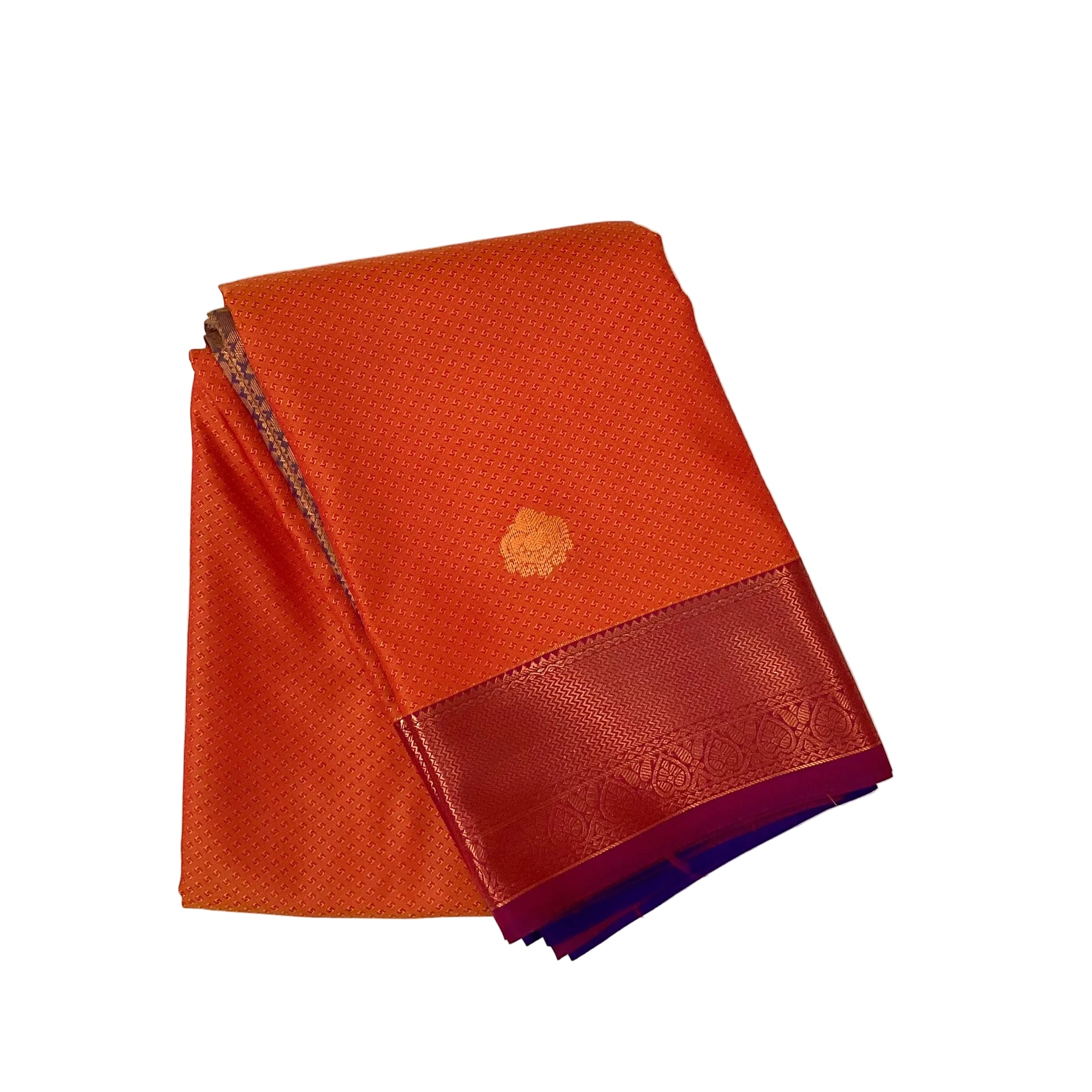 Burnt Orange Saree Violet Pallu Copper Gold Jaal