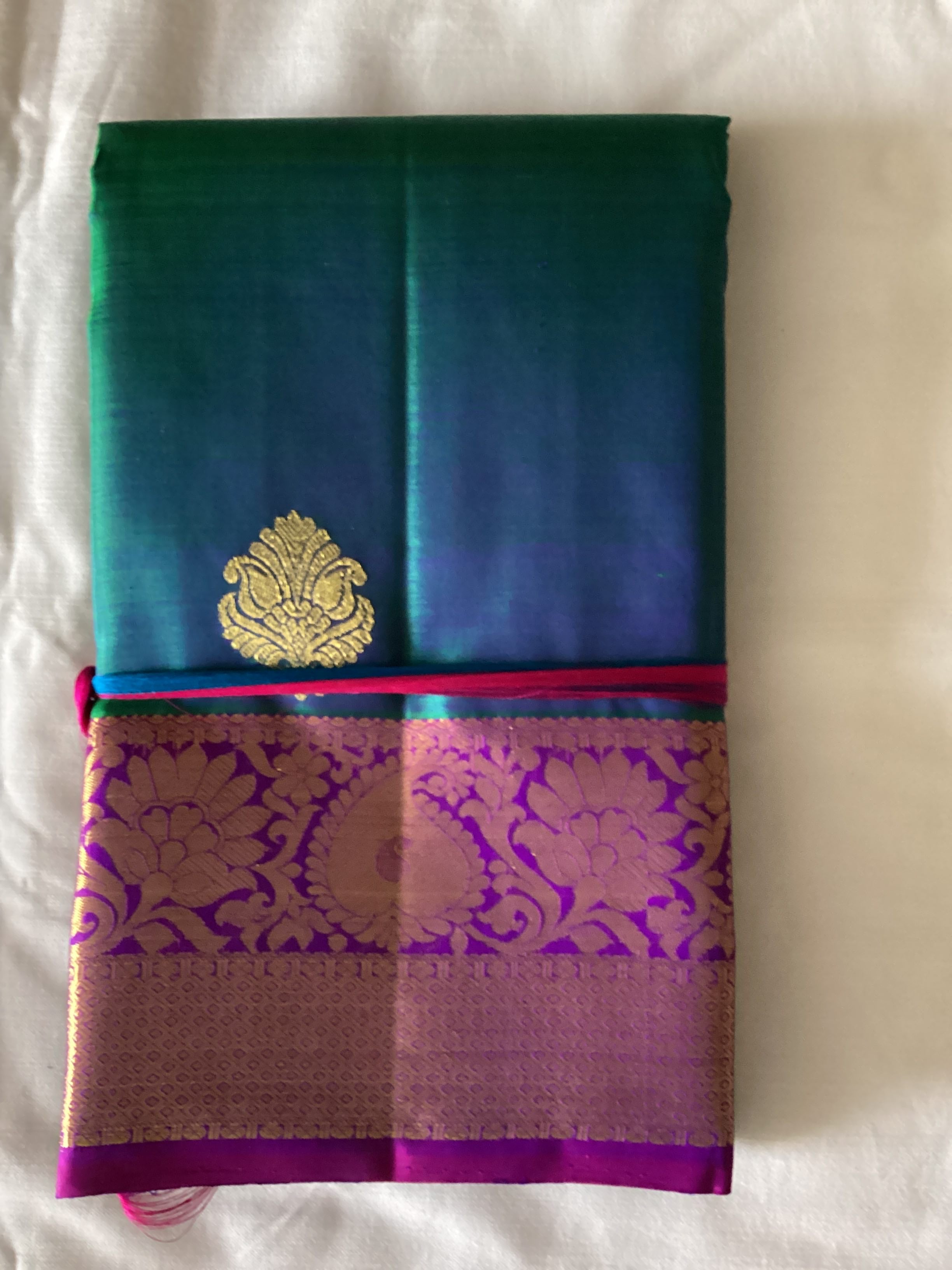 Peacock Teal Magenta Brocade Saree Gold Zari Paisley Motifs Silk