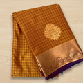 Burnt Orange Silk Saree Cobalt Blue Pallu Copper Zari Border