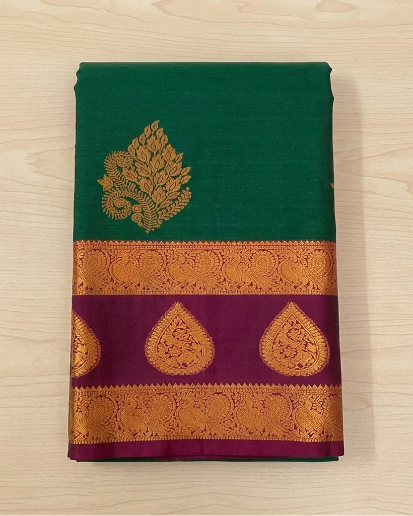 Teal Magenta Silk Saree Gold Zari Paisley Buta Wedding Traditional