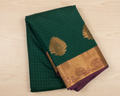 Deep Teal Silk Saree with Magenta Pallu and Copper Zari
