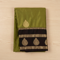 Olive Green Silk Saree Silver Brocade Pallu Black Border Paisley